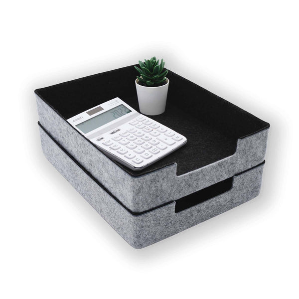 Welaxy storage & organize Charcoal Welaxy 2-Piece Stackable Desk Drawer Organizer Trays Document File Papers Magazines Laptop Organizing Box